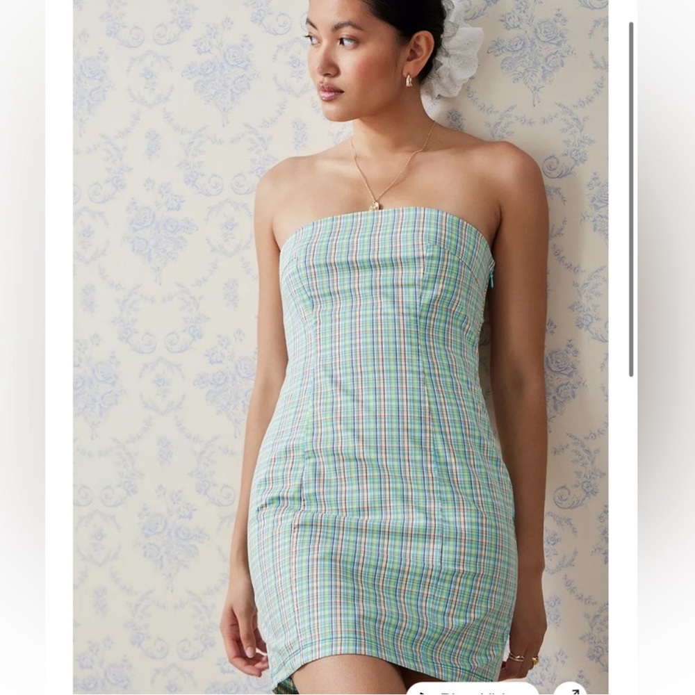 KIMCHI BLUE PLAID STRAPLESS MINI DRESS SIZE S MSRP $69.00 NWOT